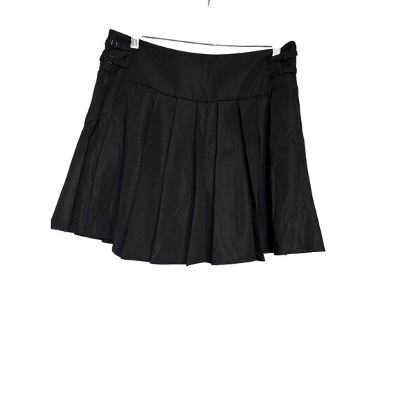 Pleated Black Mini Skirt With Buckles - Picture 2 of 5